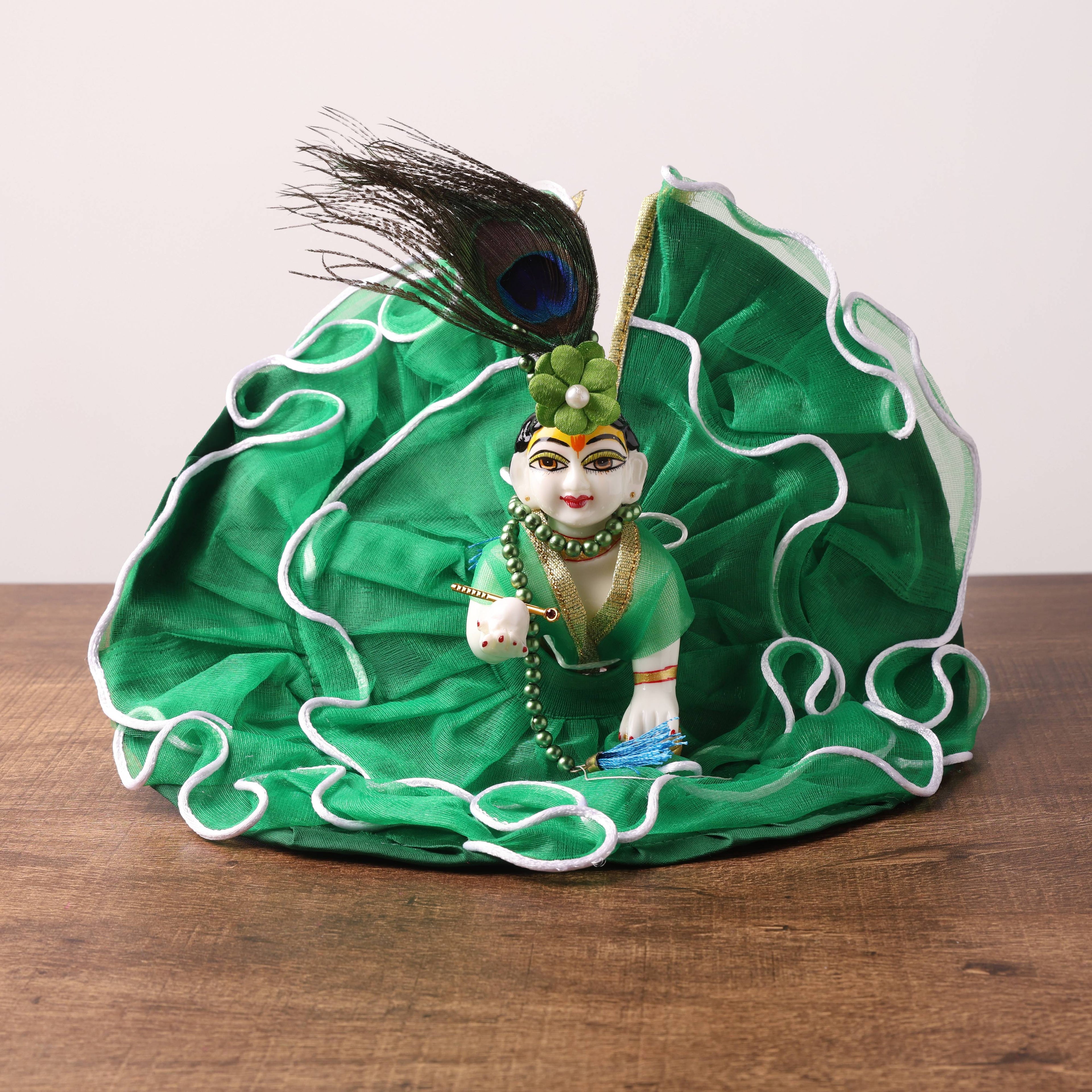 Green morpankh poshak set for ladu gopal