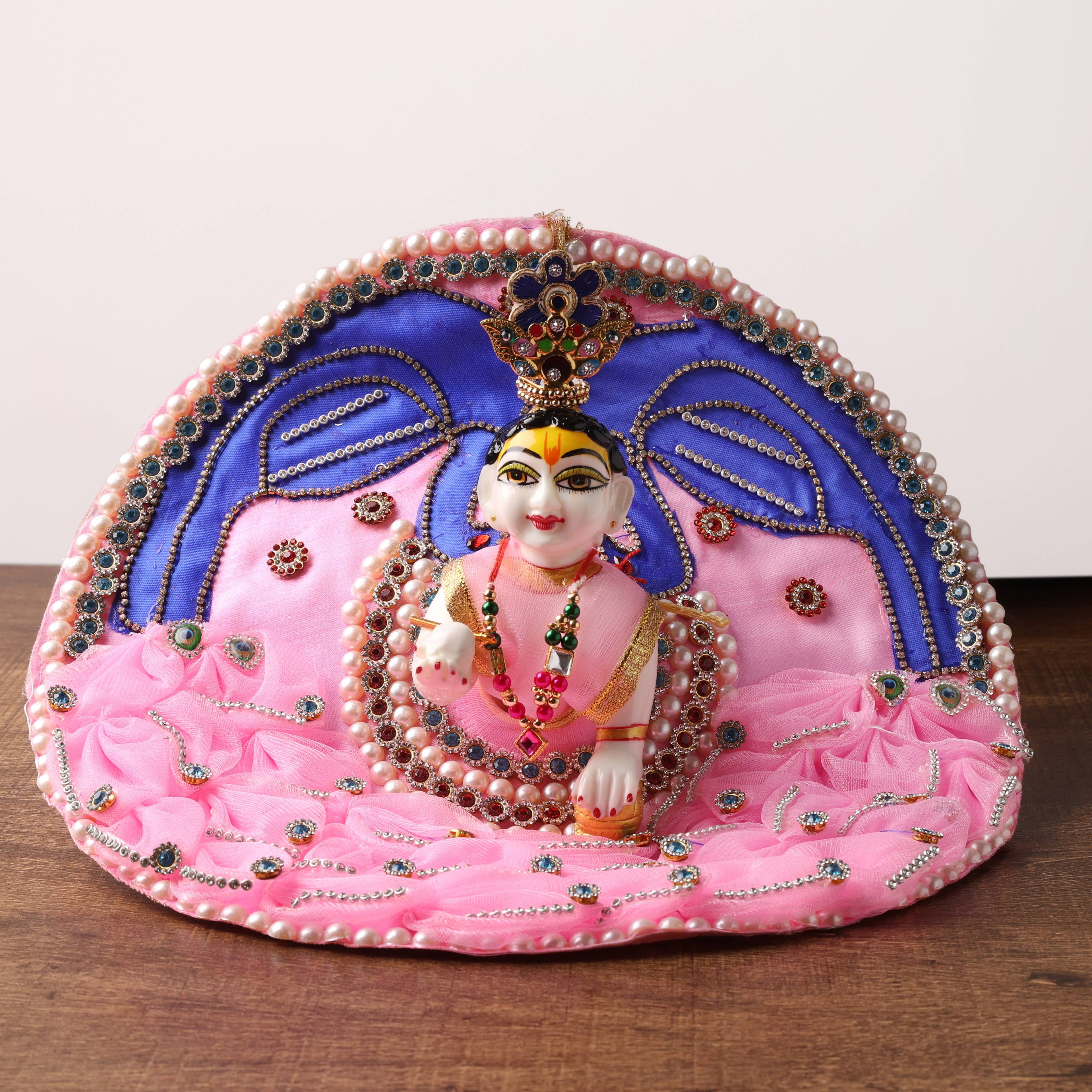 Peacock motif pink poshak set for lady gopal