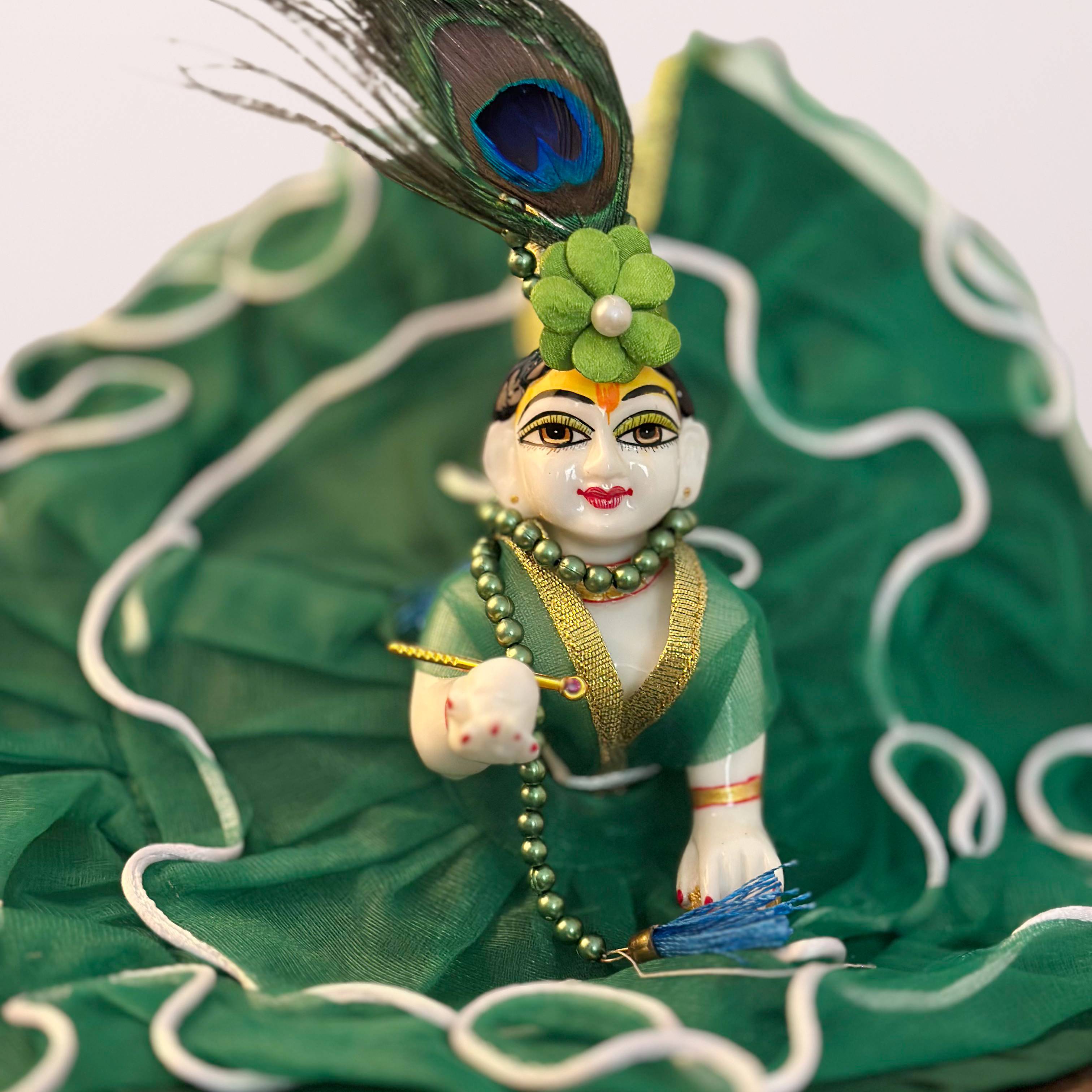 Green morpankh poshak set for ladu gopal