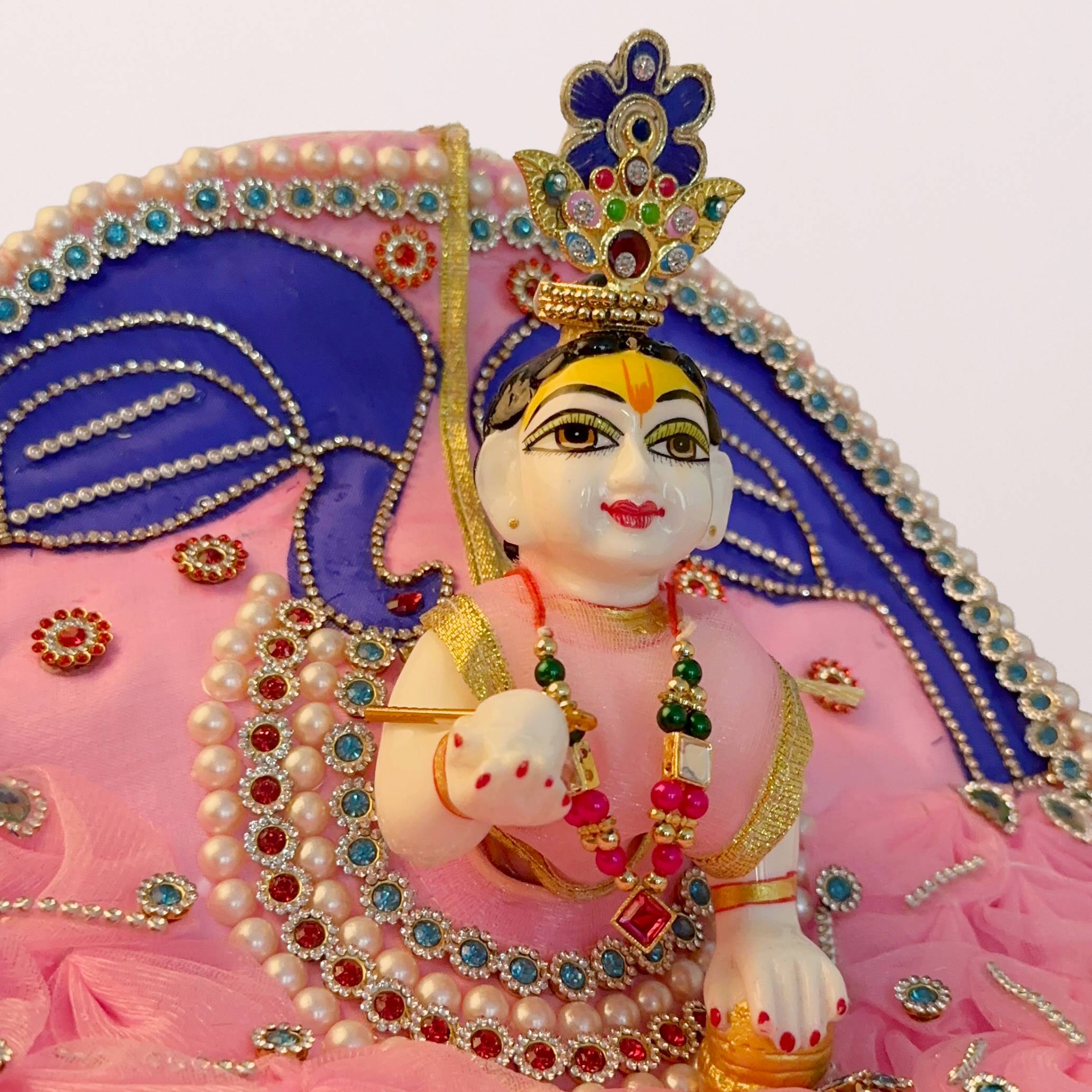 Peacock motif pink poshak set for lady gopal